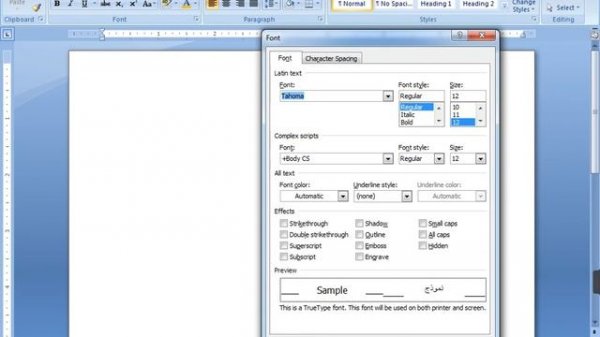 Word Font Latin Text & Complex Scripts