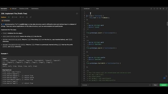 Leetcode 208 - Implement Trie (Prefix Tree)(solved in Javascript & Python) смотреть онлайн