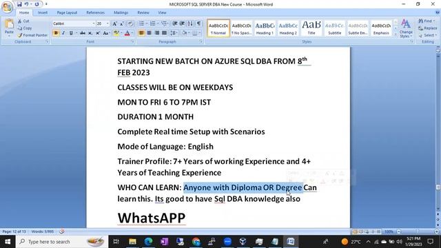 Starting New Batch on Azure Sql DBA from 8th Feb смотреть онлайн