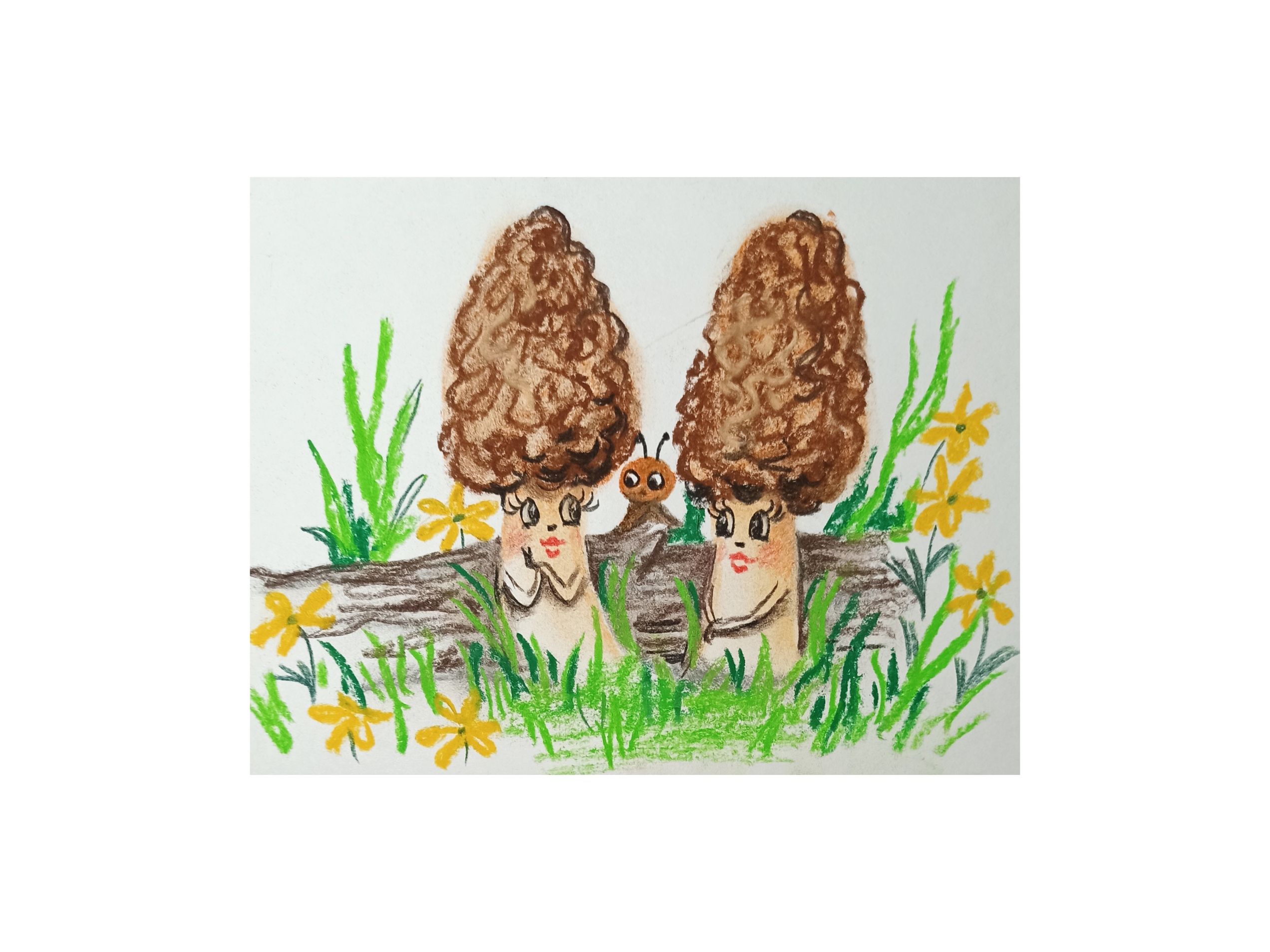 Сморчки со стильными прическами. Рисунок сухой пастелью. смотреть онлайн