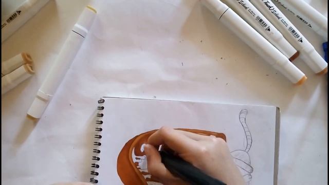 Скетчинг для начинающих маркерами.Как нарисовать котика в пицце. смотреть онлайн