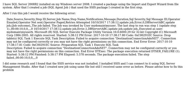 Error when running job using SSIS package смотреть онлайн