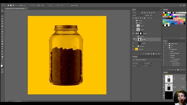 Настройка наполнения стеклянной банки в KeyShot. Сборка мокапа в Photoshop смотреть онлайн