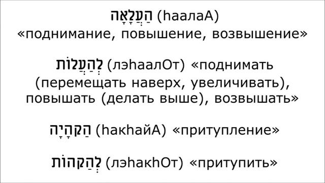 Урок № 145. Имена действия от "слабых" глаголов биньяна הפעיל (hифъИл) смотреть онлайн