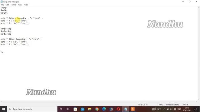 How to Swap a variable not using Temp variable or Third Variable in php | Swapping in php | Nandhu смотреть онлайн