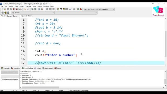 Day 5 : Input cin getline & Output cout in C++ | C++/Cpp Course in Telugu | Vamsi Bhavani смотреть онлайн