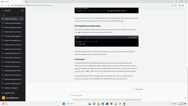python list not deallocating memory after clearing the element of the list смотреть онлайн