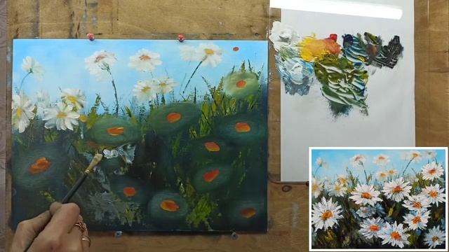 ?Мастер-класс "Ромашки"/живопись маслом/для начинающих/Марина Бердник смотреть онлайн