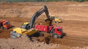 Volvo EC480D L loading Mercedes-Benz Actros trucks part 2