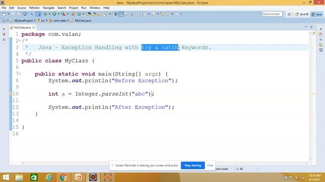 Java Exception Handling with try & catch Keywords смотреть онлайн