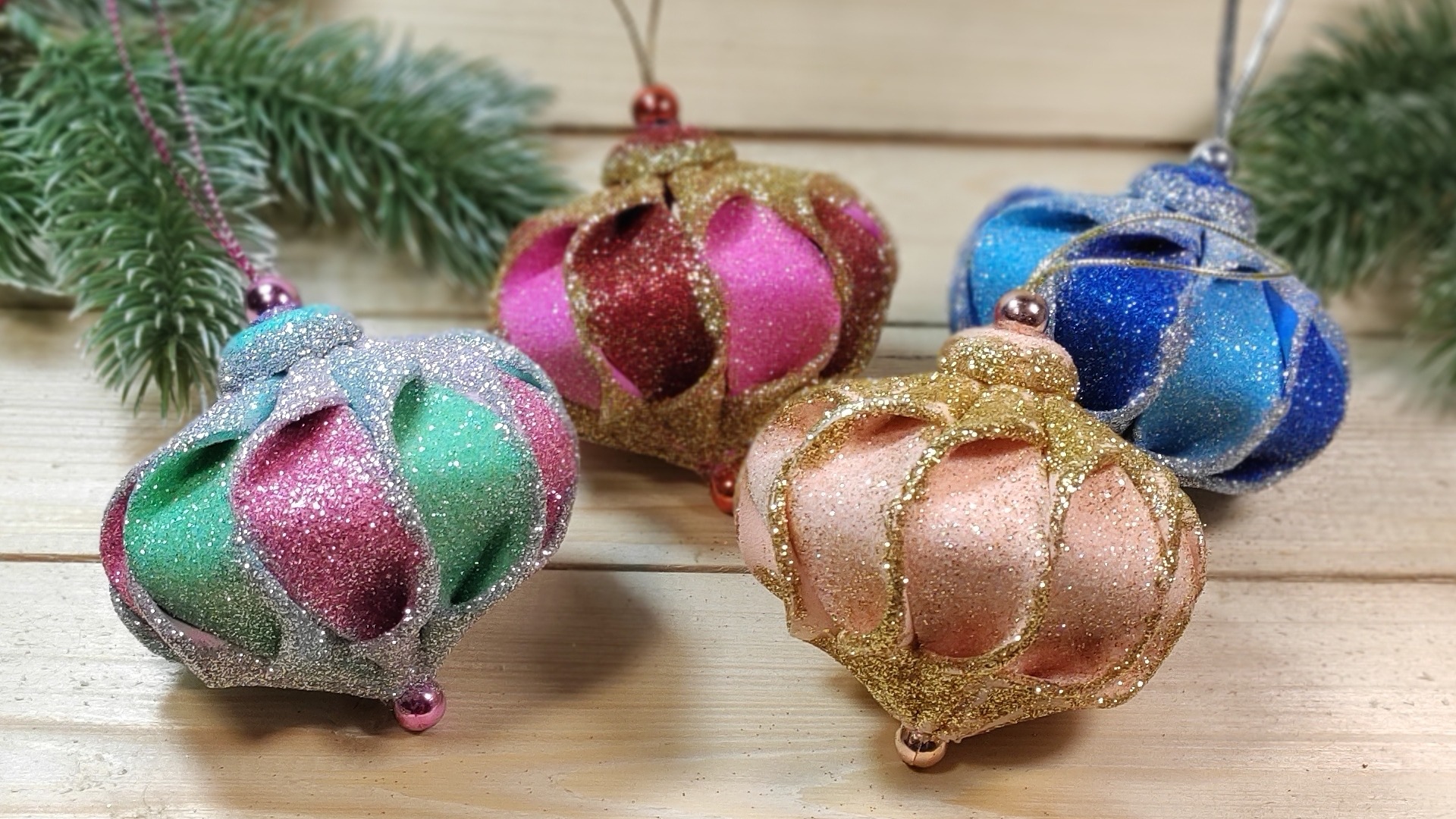 Фонарики на ёлку, своими руками из фоамирана. Новогодние игрушки. смотреть онлайн