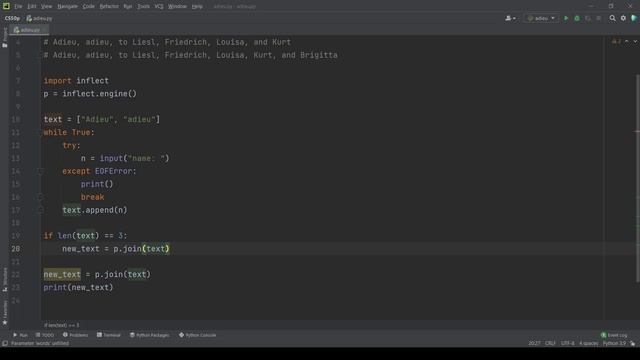 Adieu, adieu -Problem Set 4 (CS50's Introduction to Programming with Python) смотреть онлайн