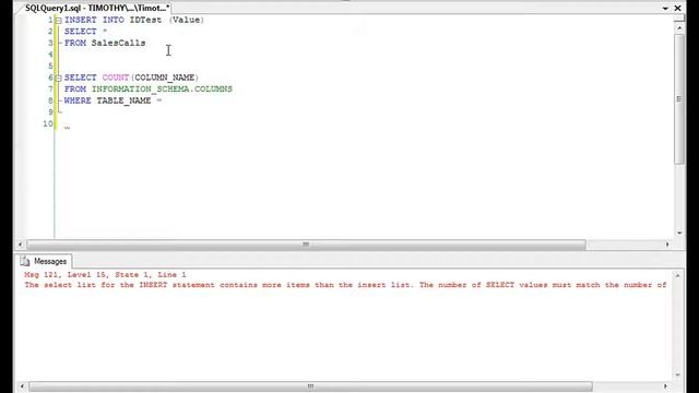 TSQL: The select list for the INSERT statement contains more items than the insert list смотреть онлайн
