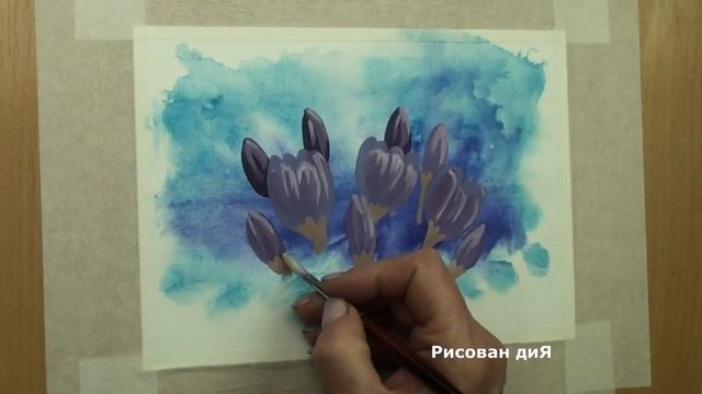 Как нарисовать Крокусы легко, поэтапно, гуашью, для начинающих смотреть онлайн