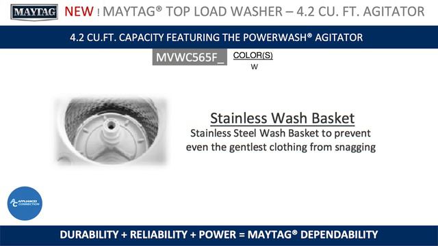 Maytag 28" Top Load Washer MVWC565F at Appliancesconnection.com смотреть онлайн