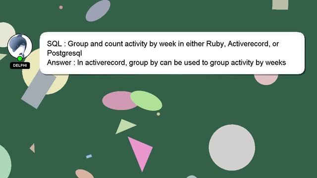 SQL : Group and count activity by week in either Ruby, Activerecord, or Postgresql смотреть онлайн