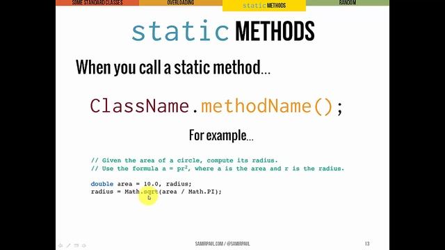 Standard classes and methods: Math, Random, Method Overloading, static смотреть онлайн
