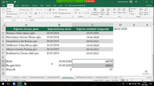 Excel dərsləri - 5.7 Exceldə Sığorta müddətinin izlənilməsi | Exceldə sistemi qurmaq смотреть онлайн