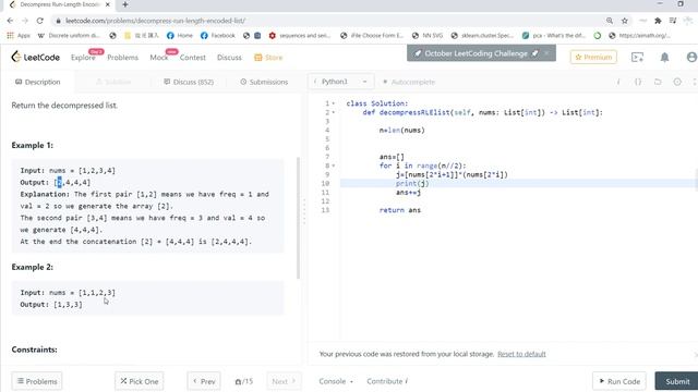 Leetcode solving: 1313. Decompress Run-Length Encoded List смотреть онлайн