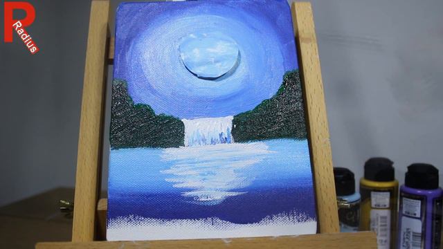 Водопад под Лунным Небом Акрилом | Moonlight Waterfall Acrylic Landscape Painting on mini Canvas смотреть онлайн