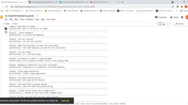Open Source Grammar Correction Service with Gramformer- Google Collab, fastapi,pyngrok -Python demo смотреть онлайн