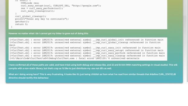 Visual Studio 2015 curl will not statically link смотреть онлайн