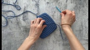 Вязание крючком. Квадратная корзина из полиэфирного шнура.