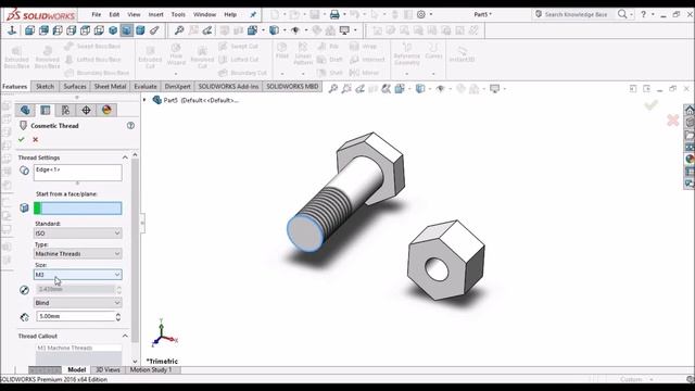 Cosmetic Thread ( Internal and External) in SolidWorks смотреть онлайн