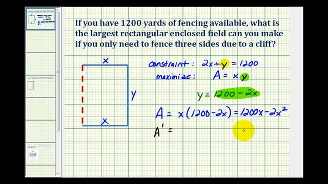 Ex 1: Max Area of Garden with 3 Sides Fenced - Derivative App смотреть онлайн