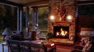 ⛈️ Звук дождя с грозой и треск дров 3 часа ?| Шум дождя для сна | Камин | Гроза | Звуки огня