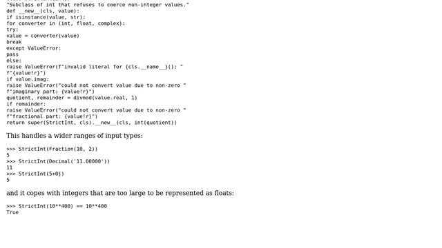 'StrictInt' Python object class that prohibits casting numbers with non-integer components to `int` смотреть онлайн