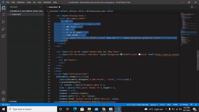 Dynamically Add and Remove rows From a HTML Table Using jQuery смотреть онлайн