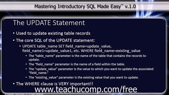 SQL Training - Structured Query Language Tutorial - The UPDATE Statement Lesson смотреть онлайн