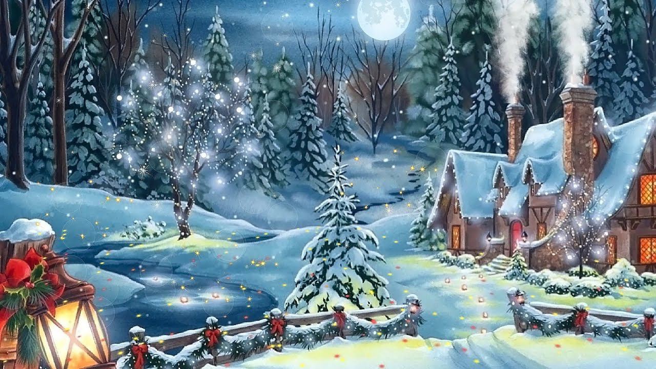 Сказочный футаж - детский новогодний фон. Елочки, домики, лес, снег | Бесплатные футажи для монтажа смотреть онлайн