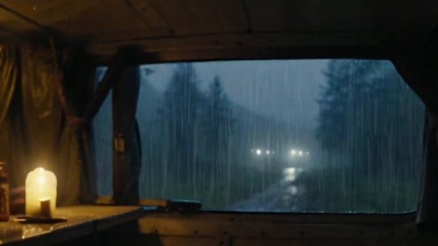 Rain Sounds On Camping Car Window In The Foggy Forest - Raindrops Outside Lulled You To Sleep Fast