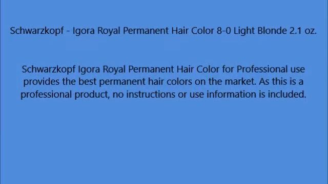 Schwarzkopf Igora Royal Permanent Hair Color 8 0 Light Blonde 2 1 oz смотреть онлайн