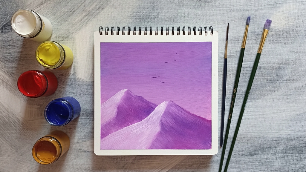 Сиреневые горы | Рисуем гуашью смотреть онлайн