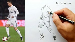 How to draw CRISTIANO RONALDO with a ball