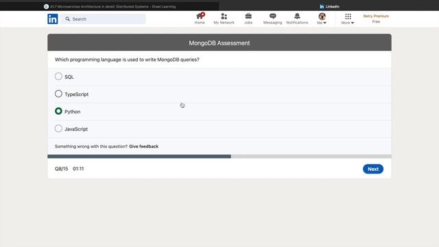 MongoDB - Linkedin Skill Assessment Test- Passed
