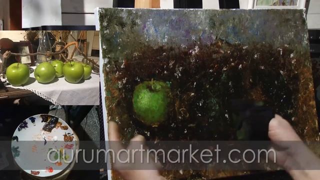 Пять зеленых яблочек - как нарисовать яблоки маслом смотреть онлайн