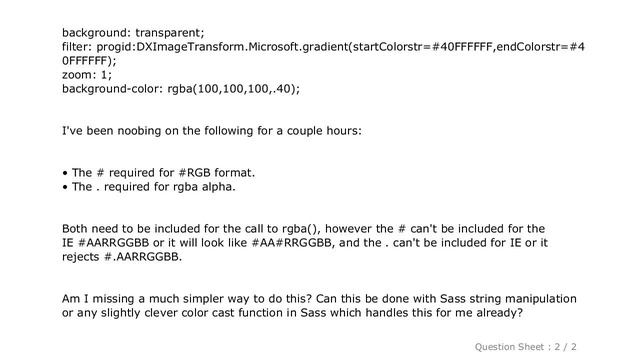 CSS : Sass mixin for background transparency back to IE8 смотреть онлайн