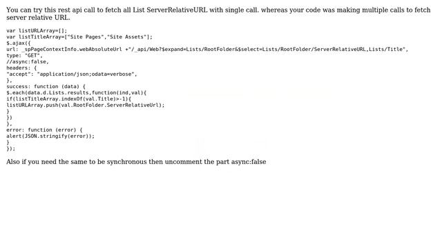 Sharepoint: Sharepoint 2013 JavaScript get multiple list urls from array using List Title смотреть онлайн