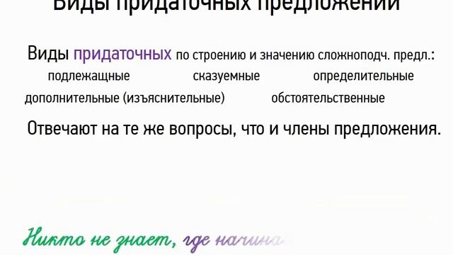 Виды придаточных предложений (9 класс, видеоурок-презентация) смотреть онлайн