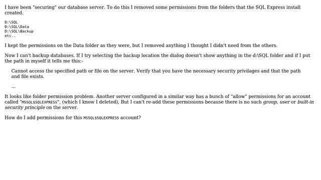 Databases: Broken NTFS Permissions for MSSQL$SQLEXPRESS (2 Solutions!!) смотреть онлайн