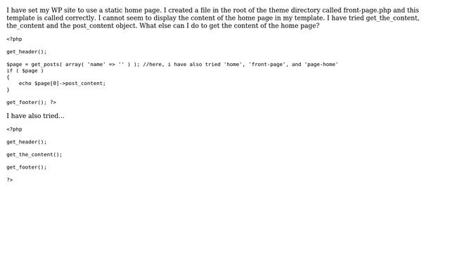 Wordpress: How can I get the content of the home page? смотреть онлайн