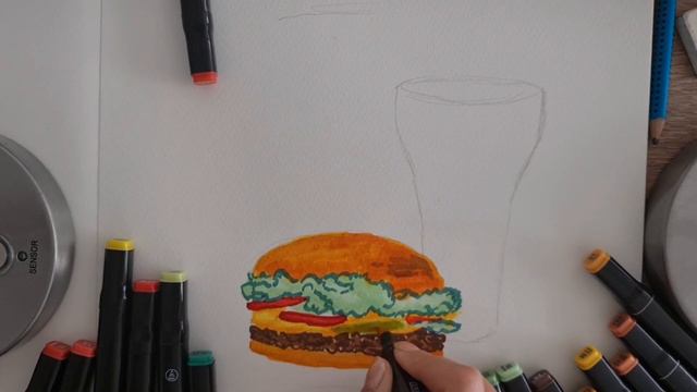 McDonald's | cheesburger. How easy drawing McDonslds royal burger. Marker sketch. смотреть онлайн