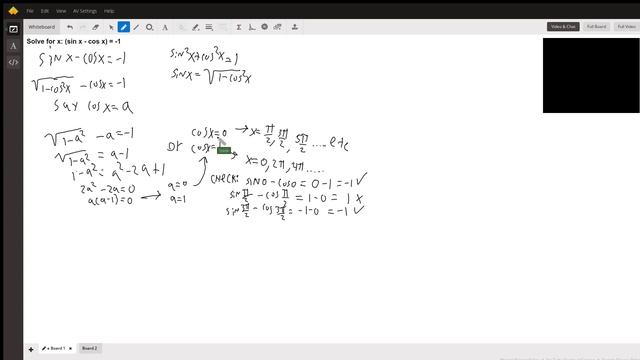 Sinx - Cosx = -1 Solution