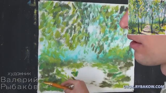 Полное видео! КАК ПИСАТЬ КАРТИНУ Весенний лес. Рисуем ЛЕС.. смотреть онлайн