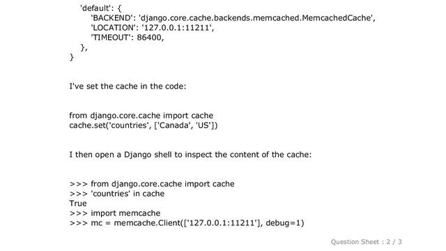 Django : How do I check the content of a Django cache with Python memcached? смотреть онлайн