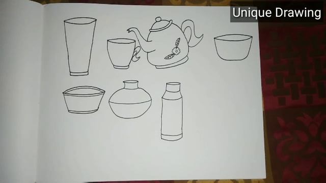How to draw kitchen utensils glass, cup, kettle, bowl, water pot, plate, bottle, spoon, knif,can et смотреть онлайн